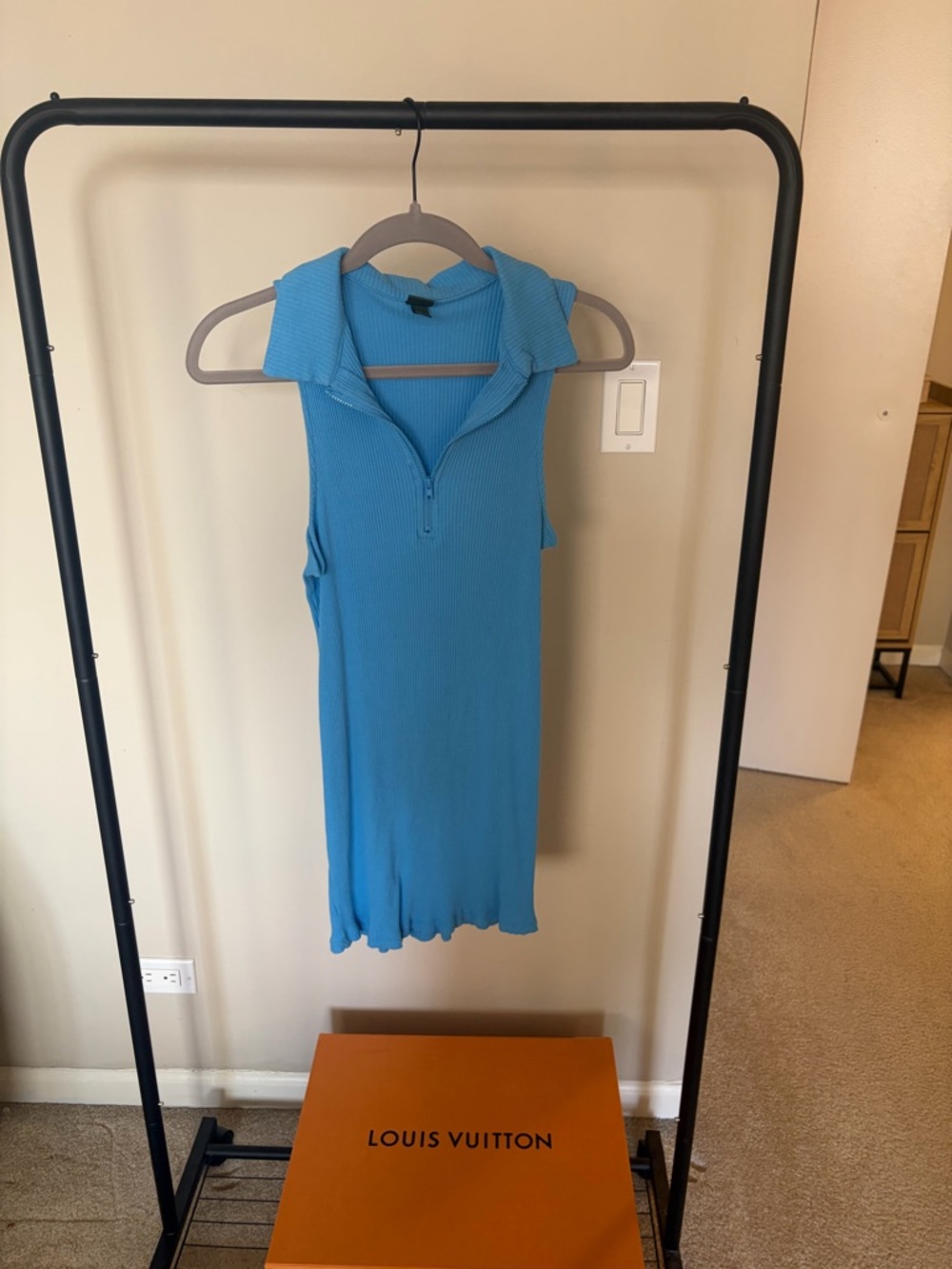 Sleeveless Ribbed Polo Dress - Blue